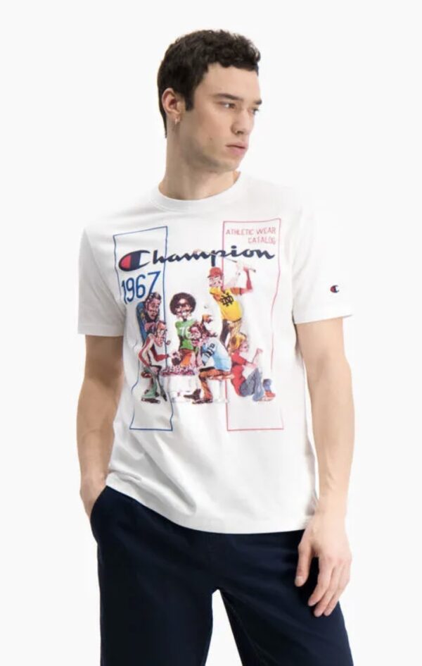 Camiseta CHAMPION "Vintage Cover Print" color blanco