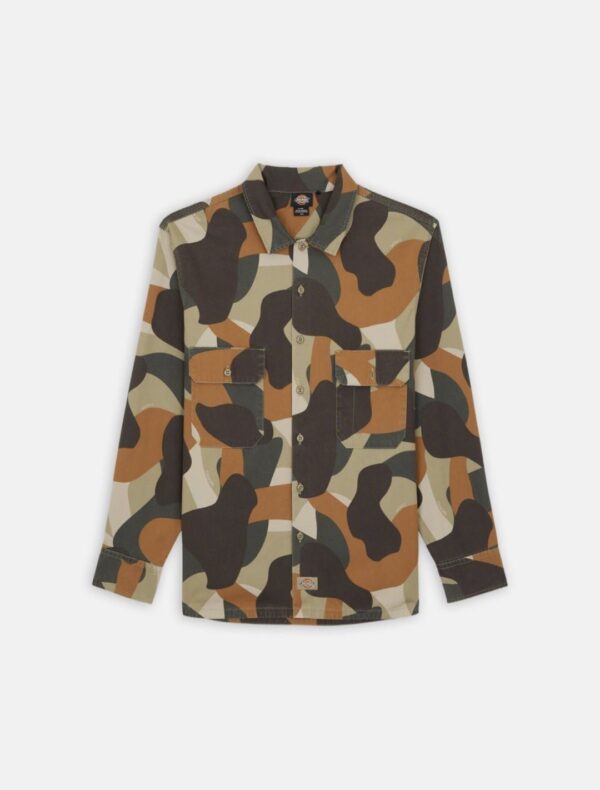 DIKIES Camisa " CAMO CANVAS WORK SHIRT IMPERIAL GREEN "