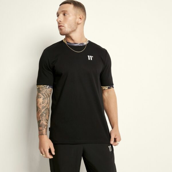 11 DEGREES Camiseta " Gold Floral Ringer Tee " color negro
