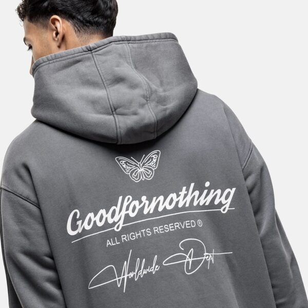 GOOD FOR NOTHING Sudadera " CULT BUTTERFLY GREY WASHED HOODIE " gris
