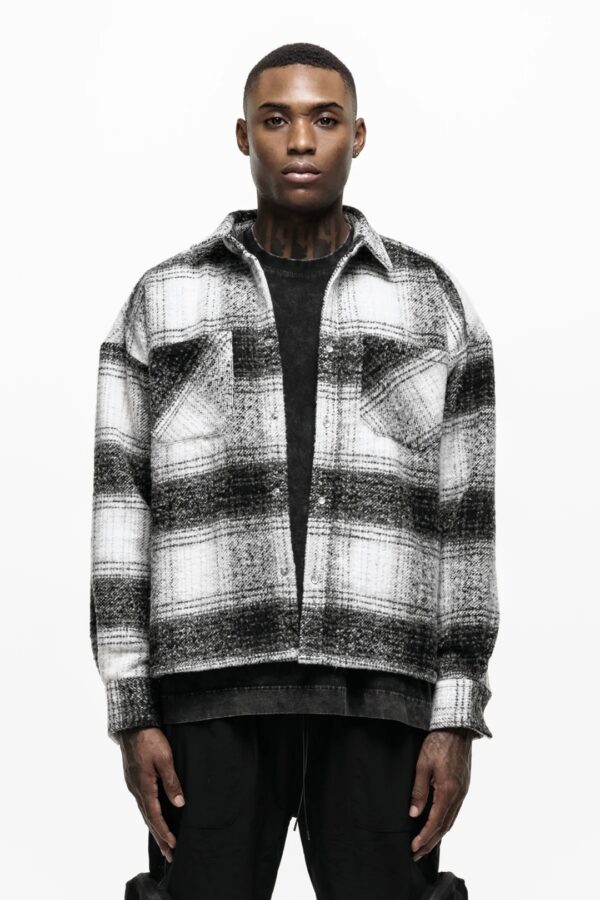 GOOD FOR NOTHING Sobrecamisa " Wool Blend Ash Check " color negro-blanco