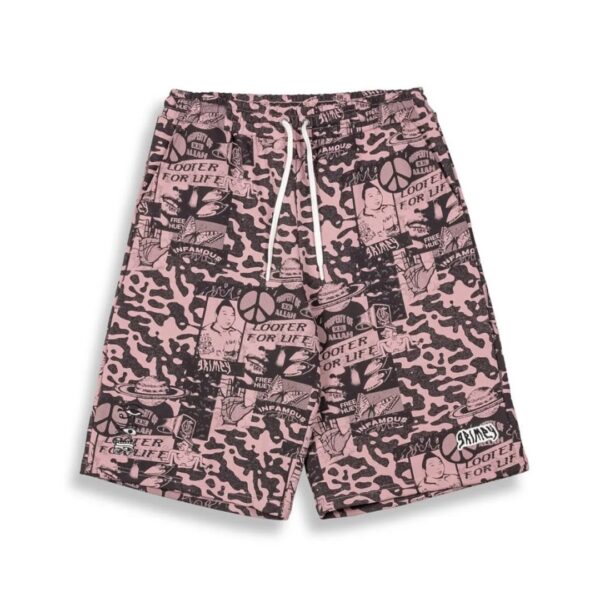 GRIMEY Bermuda " PEACE WITHIN ALL OVER PRINT BAGGY SWEATSHORTS " color lila