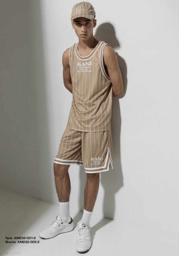 KARL KANI Bermudas " Retro Pinestripe Mesh " color beige