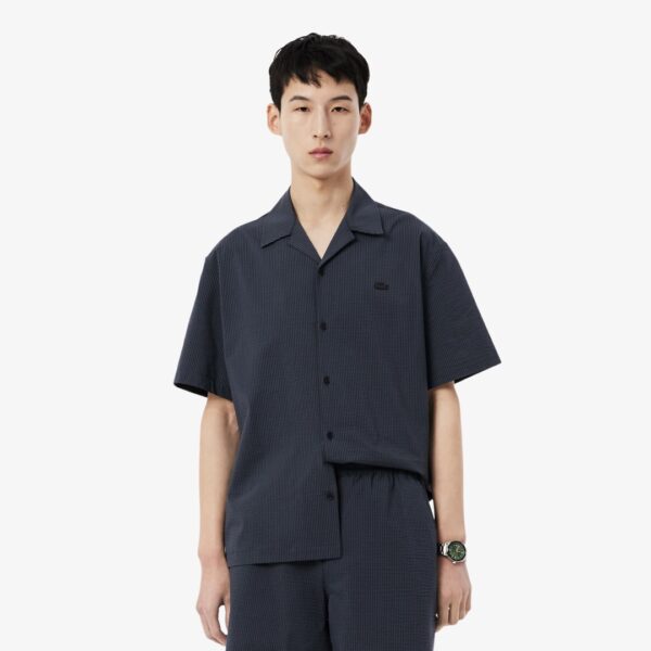 LACOSTECamisa"Relaxed Fit Waffle Texture Shirt"color gris oscuro