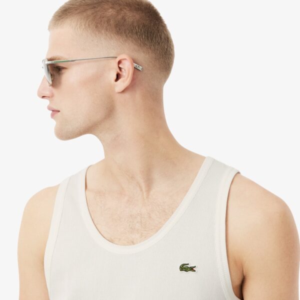LACOSTECamiseta"Slim Fit Ribbed Cotton Tank Top"color blanco roto