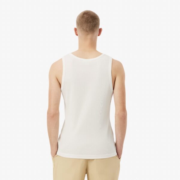 LACOSTECamiseta"Slim Fit Ribbed Cotton Tank Top"color blanco roto