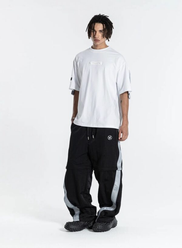 MOD WAVE MOVEMENTPantalon"Black Techwear Zip-Off Pants Metal Tape"color negro