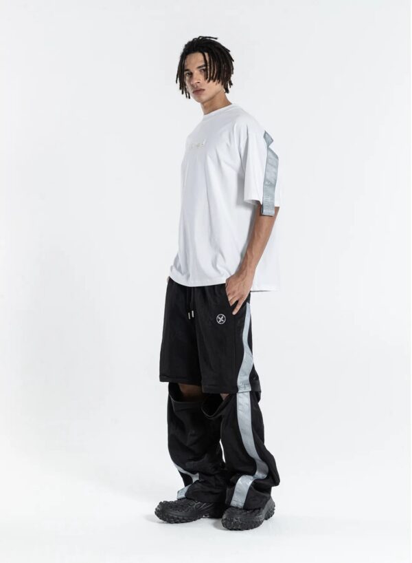 MOD WAVE MOVEMENTPantalon"Black Techwear Zip-Off Pants Metal Tape"color negro