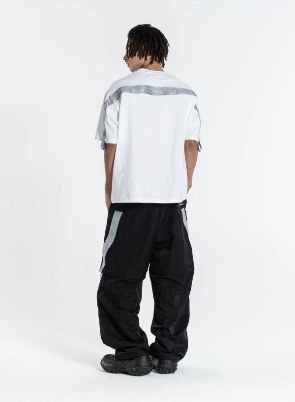 MOD WAVE MOVEMENTPantalon"Black Techwear Zip-Off Pants Metal Tape"color negro