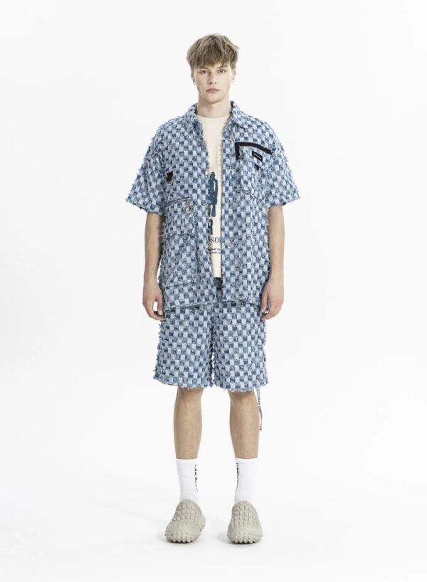 MOD WAVE MOVEMENTCamiisa"Distressed Checkered Denim Oversized"color azul