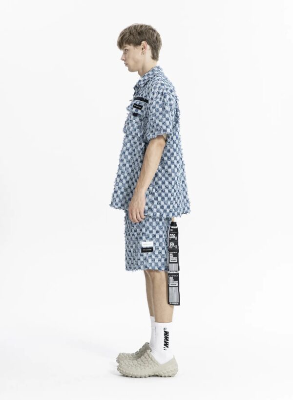 MOD WAVE MOVEMENTCamiisa"Distressed Checkered Denim Oversized"color azul
