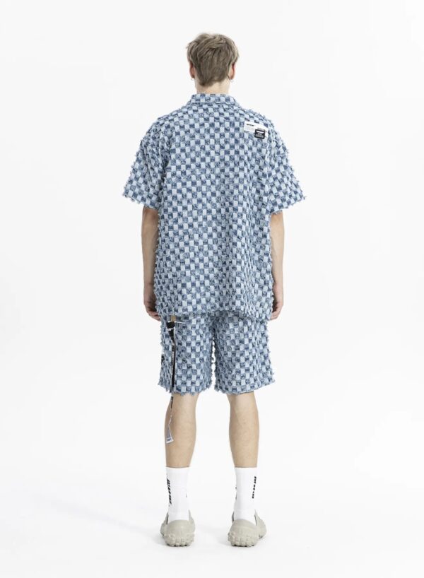 MOD WAVE MOVEMENTCamiisa"Distressed Checkered Denim Oversized"color azul