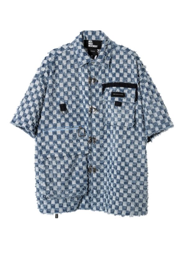 MOD WAVE MOVEMENTCamiisa"Distressed Checkered Denim Oversized"color azul