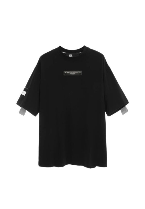 MOD WAVE MOVEMENTCamiseta"Black Metal Tape Detail Regular Fit Tee"color negro