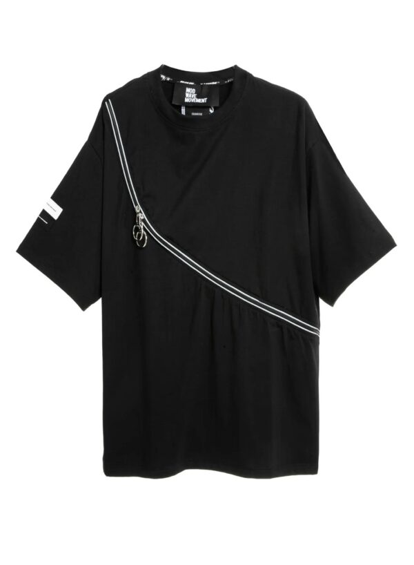 MOD WAVE MOVEMENTCamiseta"Deconstructed Zip Detail Regular Tee"color negro
