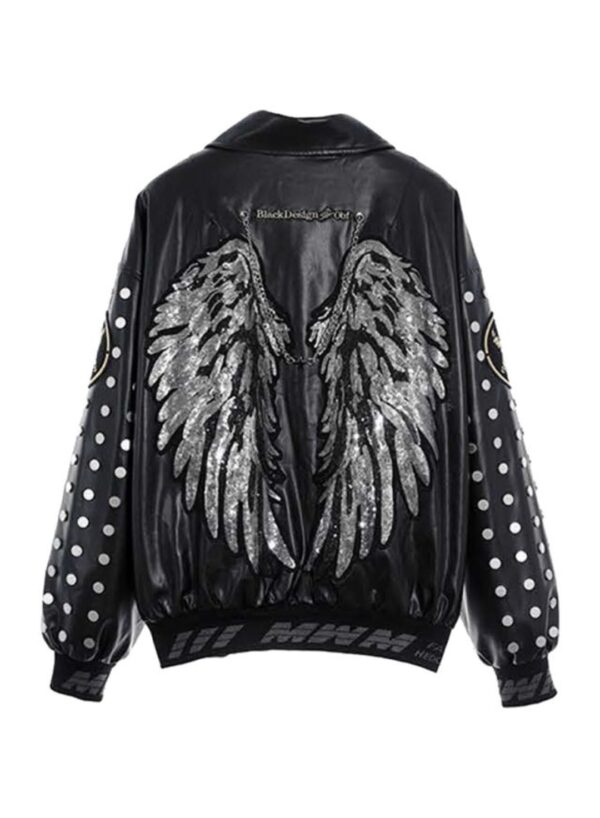 MOD WAVE MOVEMENTChaqueta"STRASS WINGS LEATHER JACKET"color negro
