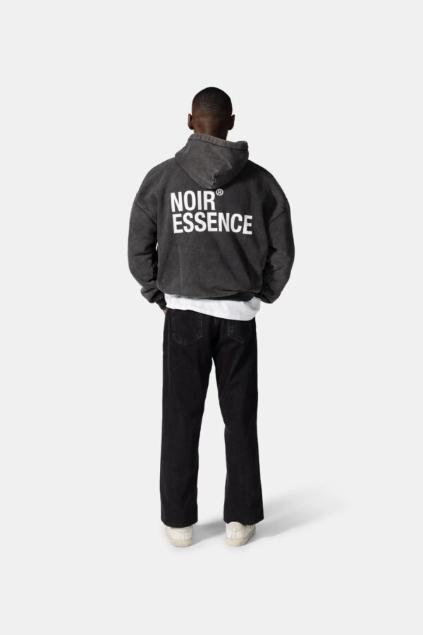 NOIR ESSENCESudadera"Essence Washed Black Hoodie"color negro