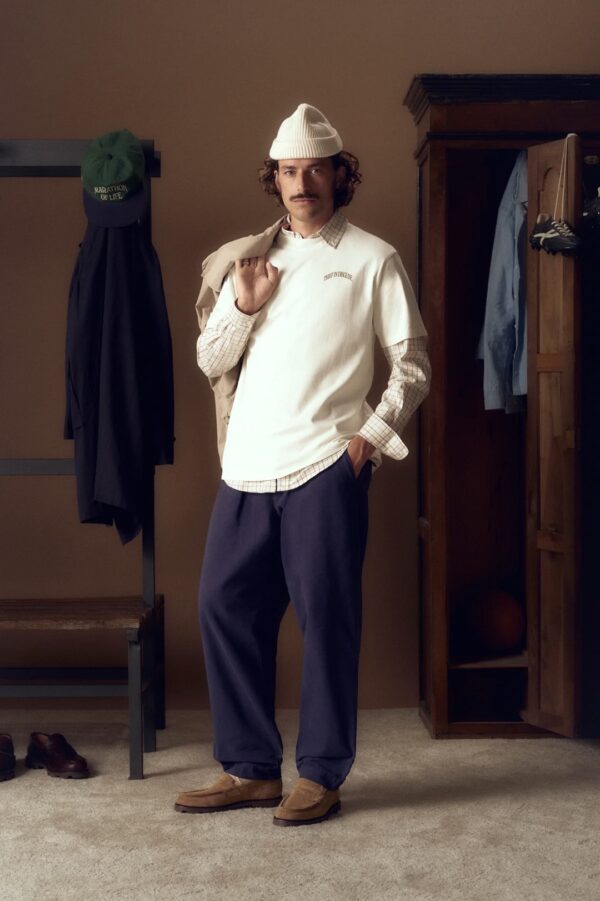 POMPEII BRAND Pantalon " NAVY CANVAS LOOSE TROUSER " color marino