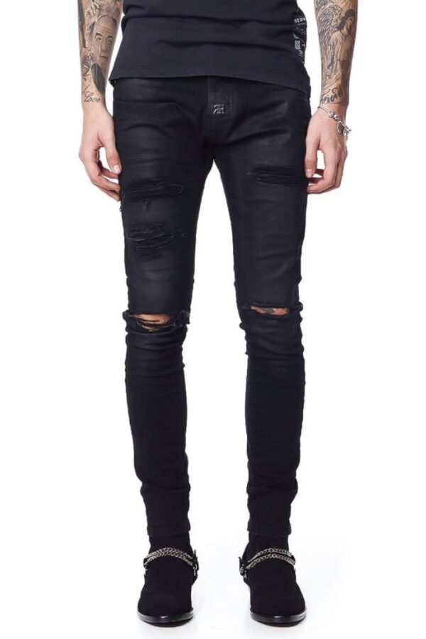 Pantalones RED HOUSE con parches y rotos color denim negro