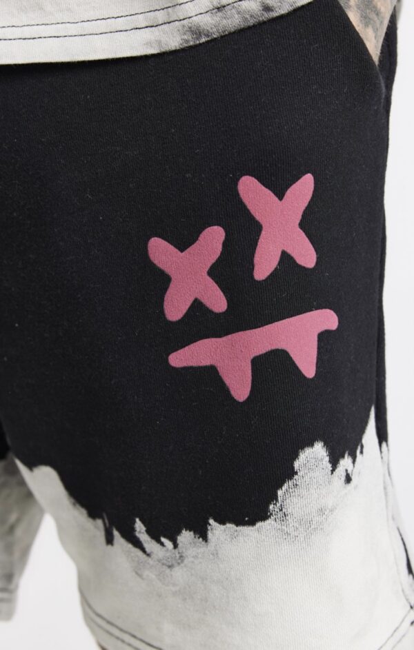 SIKSILK Bermuda " x Steve Aoki Bleach Wash  " color negro-blanco