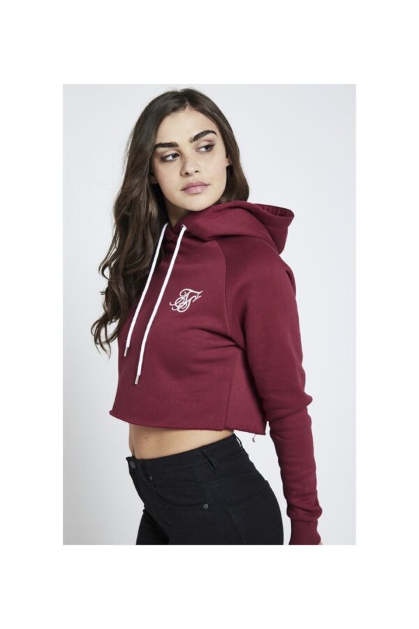 SIKSILK Sudadera corta con capucha color burdeos
