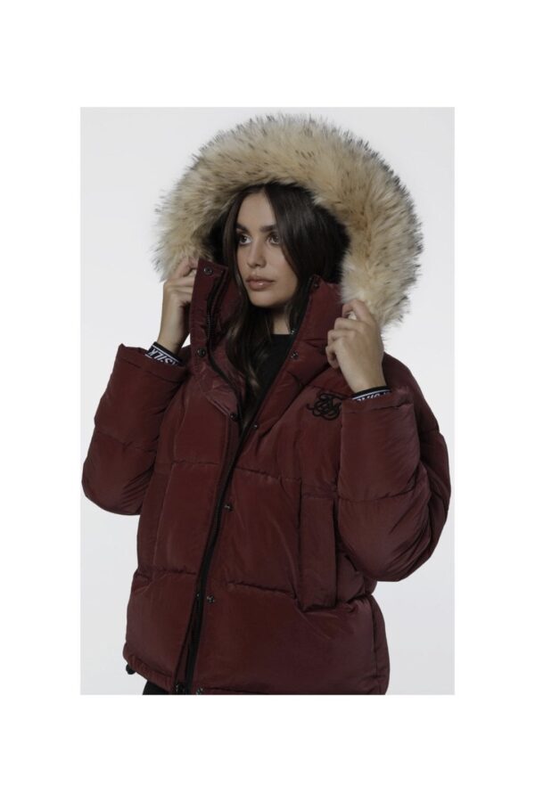 SIKSILK Chaqueta con capucha de pelo color burdeos