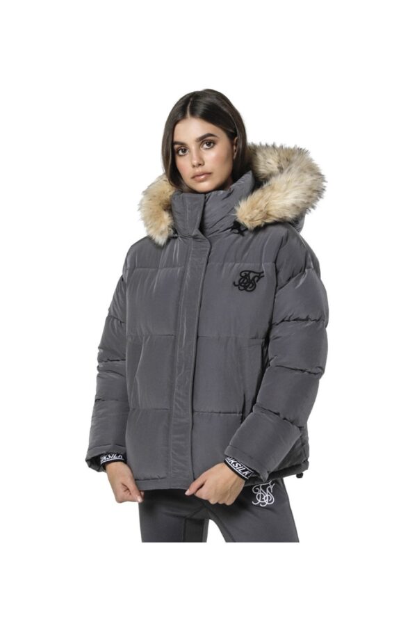 SIKSILK Chaqueta con capucha de pelo color gris