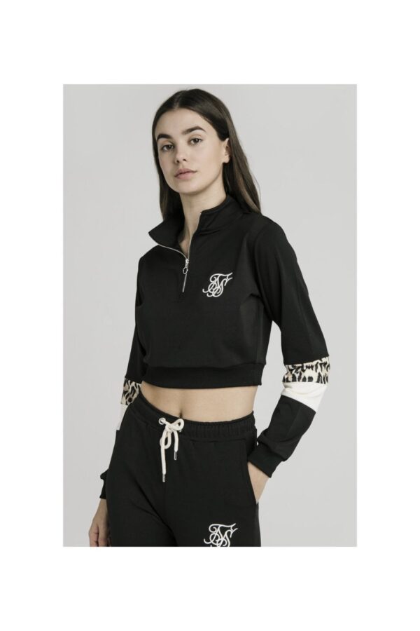 SIKSILK Sudadera corta " Leopard " color negro