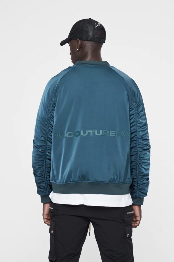 THE COUTURE CLUB Bomber " Satin Zip Detail Ruched " color azul