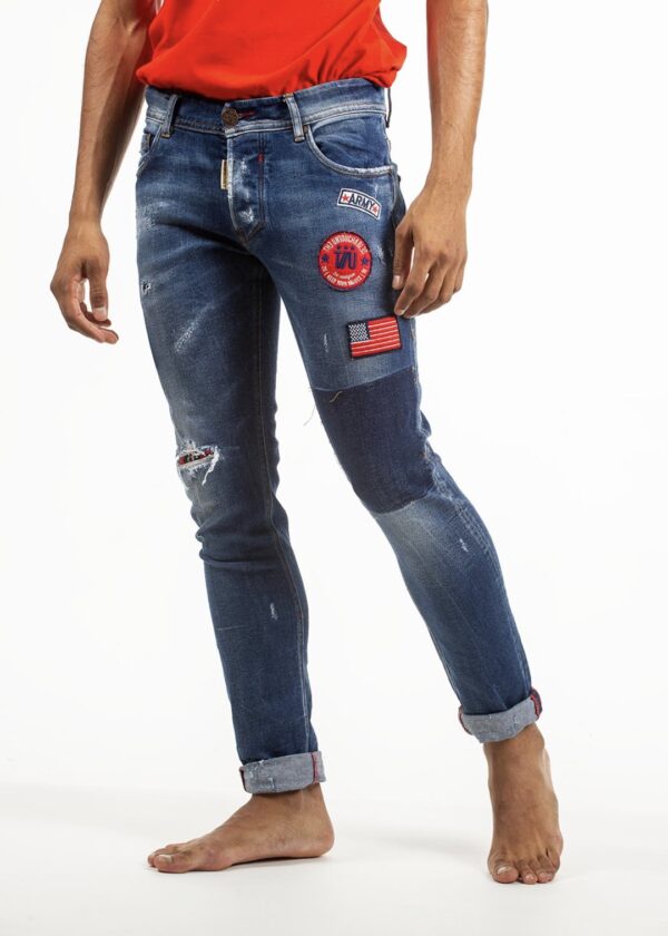 THE UNTOUCHABLES Pantalon " Carlo Us Patch " color azul