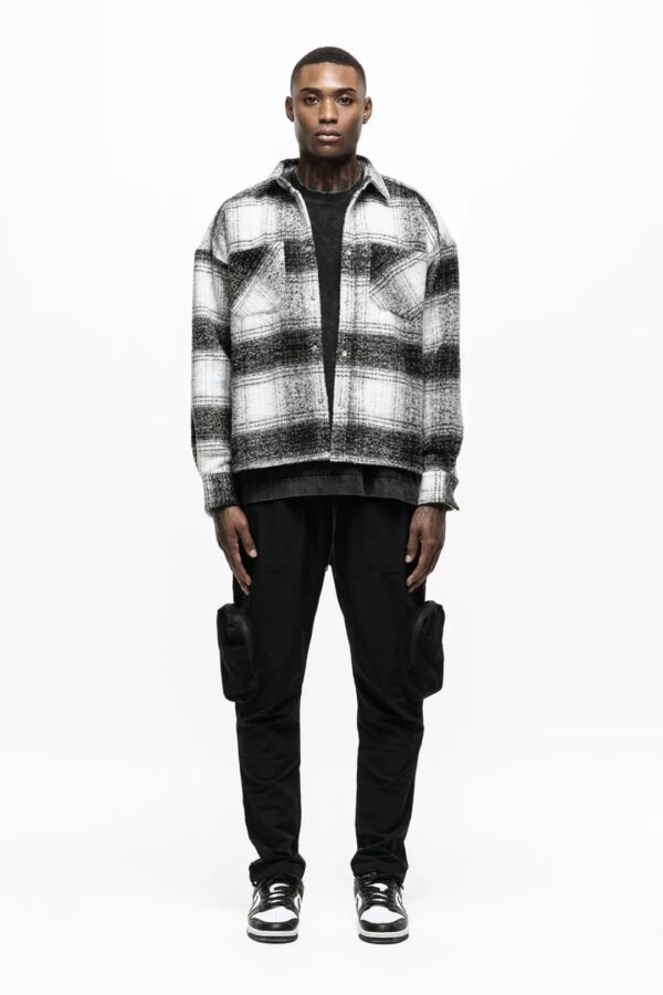 GOOD FOR NOTHING Sobrecamisa " Wool Blend Ash Check " color negro-blanco