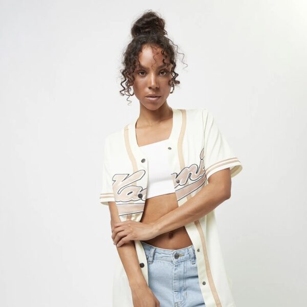 KARL KANI Camiseta " KK Varsity Pinstripe Baseball Shirt off white/white " color blanco