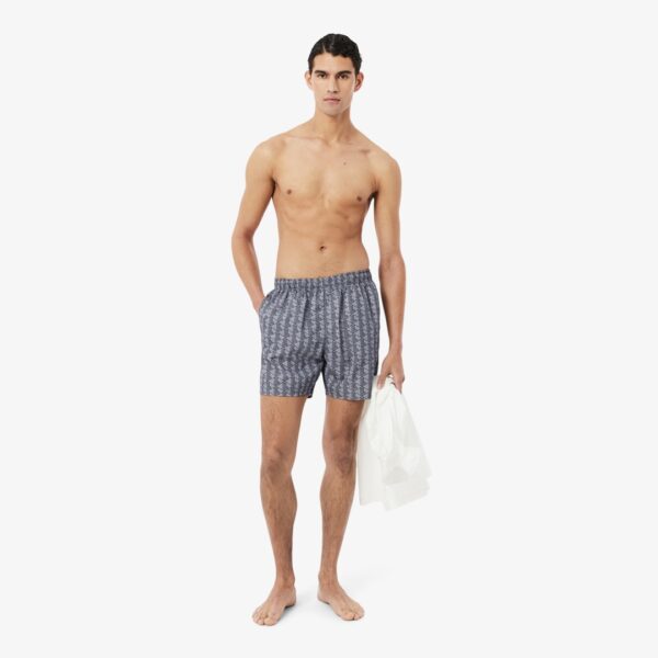 LACOSTEBañador"Mid Length Monogram Print Swim Trunks"estampado gris