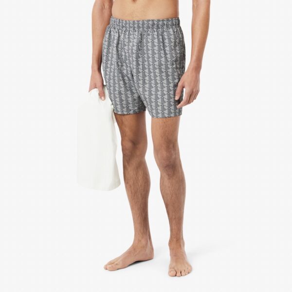 LACOSTEBañador"Mid Length Monogram Print Swim Trunks"estampado gris