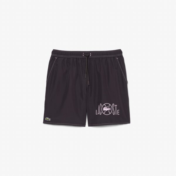 LACOSTEBañador"Mid Length Placed Print Swim Trunks"color negro