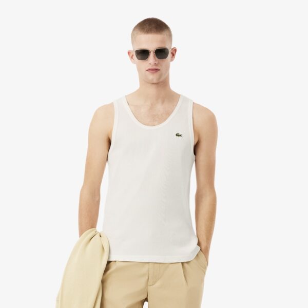 LACOSTECamiseta"Slim Fit Ribbed Cotton Tank Top"color blanco roto