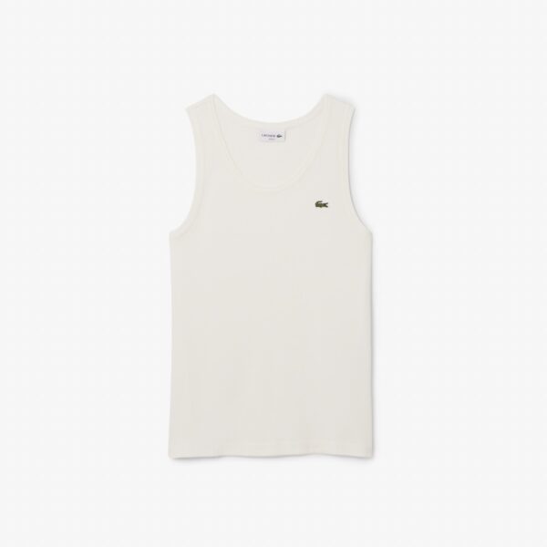 LACOSTECamiseta"Slim Fit Ribbed Cotton Tank Top"color blanco roto