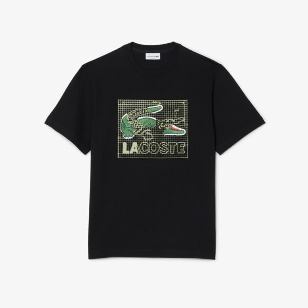 LACOSTECamiseta"Classic Fit Printed Cotton T-shirt"color negro