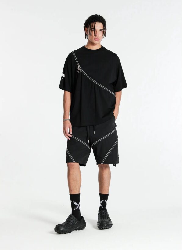 MOD WAVE MOVEMENTCamiseta"Deconstructed Zip Detail Regular Tee"color negro