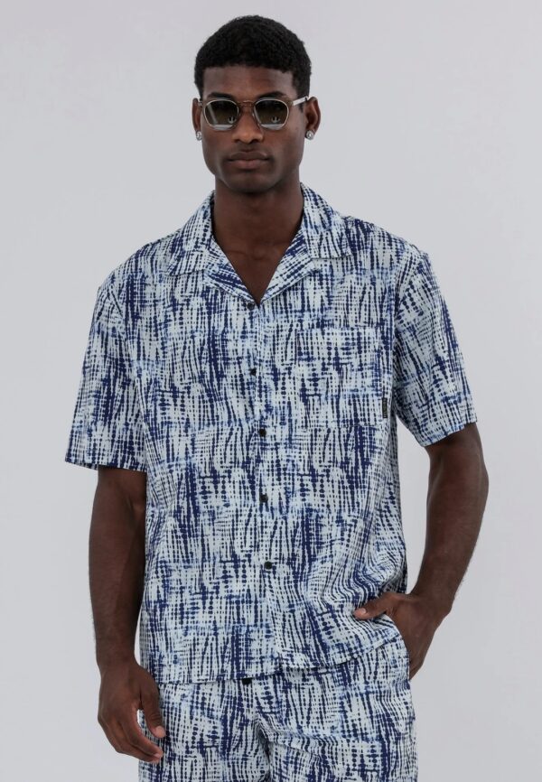 RELIGION Camisa"DRIP DYE SHIRT"color blanco-azul