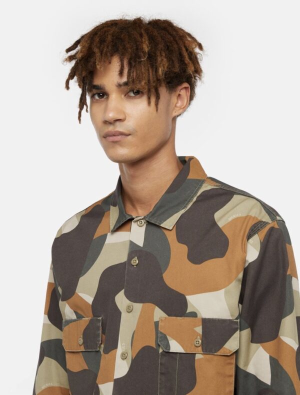 DIKIES Camisa " CAMO CANVAS WORK SHIRT IMPERIAL GREEN "
