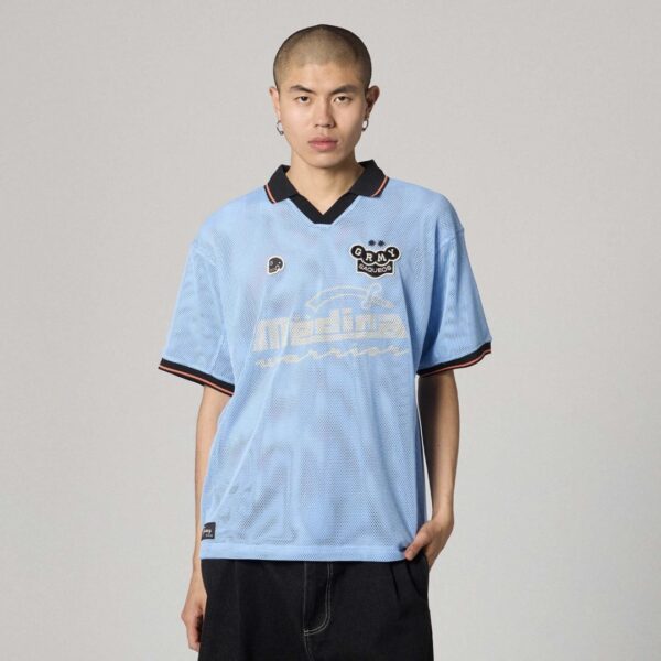 GRIMEYCamiseta"MACHETAZOS THE WARRIOR BOXY MESH SOCCER JERSEY"color azul