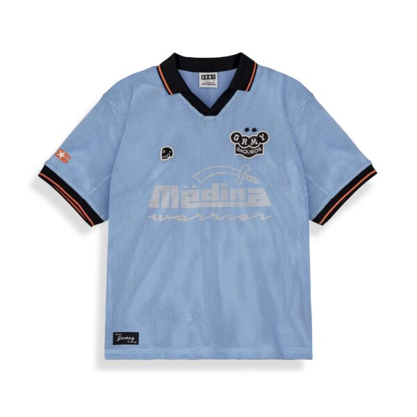 GRIMEYCamiseta"MACHETAZOS THE WARRIOR BOXY MESH SOCCER JERSEY"color azul