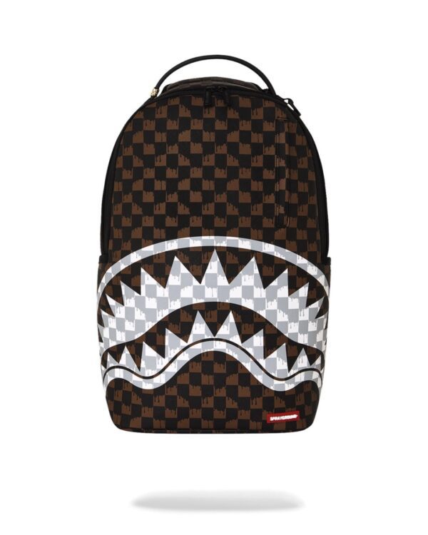 SPRAYGROUNDMochila"BROWN AND CREAM DRIP CHECK SHARK BACKPACK"