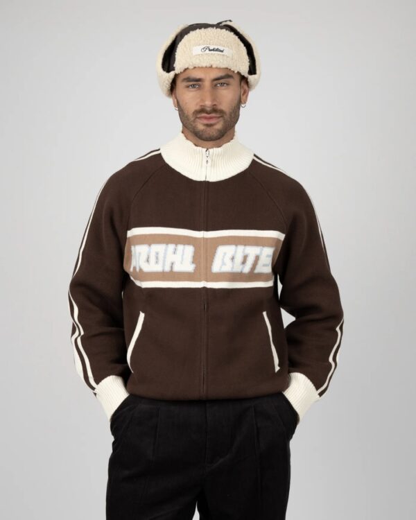 PROHIBITEDChaqueta"Letterman Knit Jacket"color marron