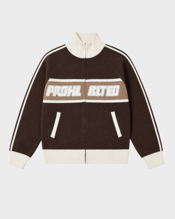 PROHIBITEDChaqueta"Letterman Knit Jacket"color marron